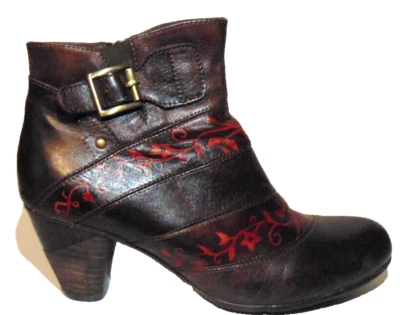 Spring Step Mantra Brown Red Floral Boots  Leather Ankle Shoes Pumps~38/  7.5-8 - Image 1 of 4