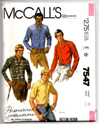 Camisa para hombre McCall's patrón de costura #7547 40 pecho 15 1/2 Foto 1 de 2