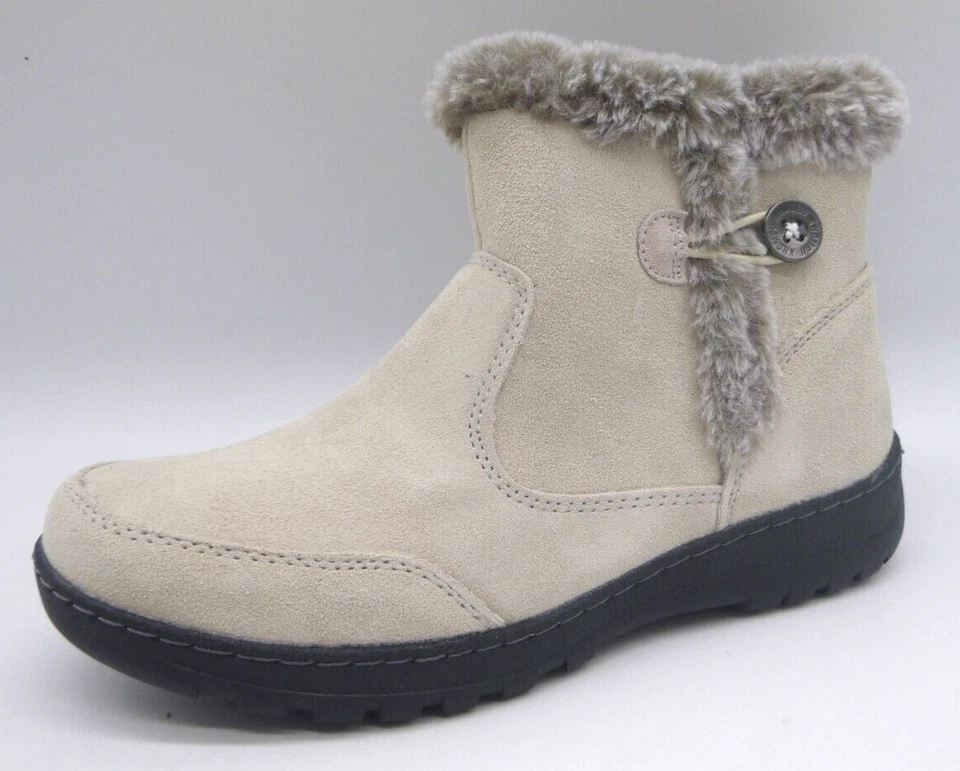 Khombu Iris Size US 7 M Women's Suede Winter Snow Faux Fur Ankle Boots Cream