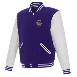 MLB Colorado Rockies Reversible Fleece Jacket PVC Sleeves 2 Patches Logo Purple - Picture 1 of 5