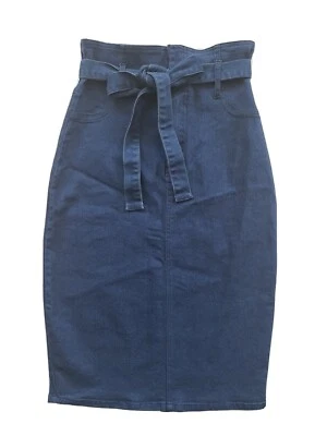 Jealous Tomato Ladies Blue High Waist Belted Stretchy Bodycon Skirt. Small-UK 8 - Image 1 of 4