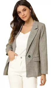 Allegra K Women's One Button Boyfriend Blazer Plaid Suit Jacket Size Large NWT - Picture 1 of 10