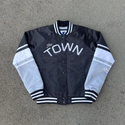Chaqueta de bombardero satinada Starter Golden State Warriors mediana negra/gris The Town  Foto 1 de 4