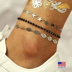 Mode Frauen Fußkettchen Armband Fußkette Blatt Stern Kugel Anhänger 3 Stck. Set 1706 - Bild 1 von 4