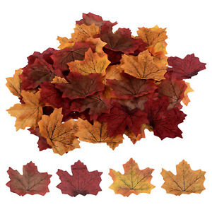 200pcs Artificial Leaves Mixed Fall Maple Autumn Fake Leaf, 4 Assorted Colors