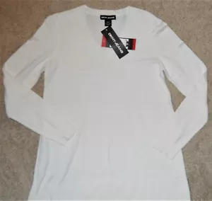 DKNY Jeans Maglione Donna Avorio Manica Lunga Collo a V Lunghezza Fianca Media Nuovo - Foto 1 di 3