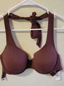 Shade & Shore Light Lift Piqué Struktur Neckholder Bikini Oberteil Braun Pink 34DDD - Bild 1 von 8