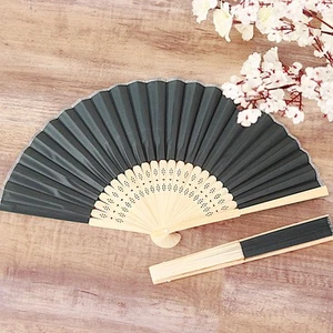 5 HUNTER GREEN Handheld Silk FOLDING FANS Decorative Wedding Favor Event - Picture 1 of 6