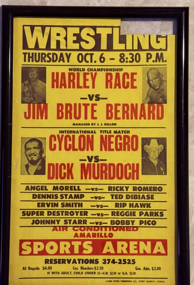Vintage Amarillo Territory Texas Wrestling Poster Funks, Race - Image 1 of 1