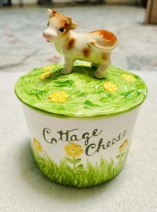 Vintage Estate Cow Crock Japan Ceramic Cottage Cheese Canister Cottage Cheese - Picture 1 of 24