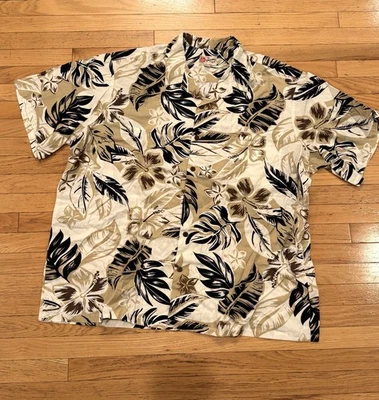 Camisa Hawaiana Hilo Hattie Marrón Negra Blanca Para Hombre 4XL Floral Hojas de Palma Foto 1 de 3