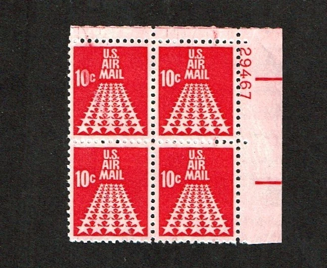 1968 U.S. AIRMAIL 10c Red 50 STAR RUNWAY PLT#BLK OF 4   Sc#C72 M/NH/OG GEM! - Image 1 of 1