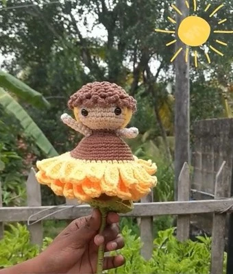 Patrón de ganchillo hada girasol reversible | Muñeca flor amigurumi tutorial PDF Foto 1 de 4