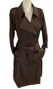 Gabardina para mujer Vertigo Paris doble botonadura marrón con cinturón talla L - Imagen 1 de 17