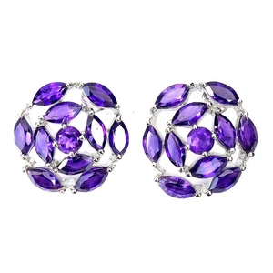 925 Pendientes de Plata de Ley Marquesita Amatista 8x4mm Gema Natural Jewelry - Imagen 1 de 14