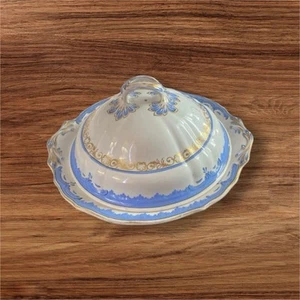 Antik Blau &. Weiß mit Gold Vergoldung bedeckt Servierplatte Schale Platte - Bild 1 von 5