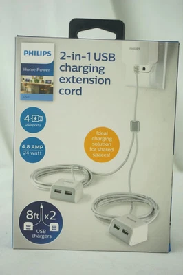 Philips 2-IN-1 USB CHARGING EXTENSION CORD 8-FT (DLK51344Q/27) - Image 1 of 2