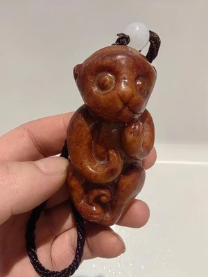 EXCELENTE JADE ANTIGÜEDADES CHINAS TALLADO PIEL ROJA ANTIGUA JADE PRECIOSO MONO 123G Foto 1 de 4