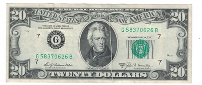 1969 A $20 DOLLARS BILL CHICAGO, ILLINOIS. GUTTER FOLDS ERROR. - Image 1 of 2