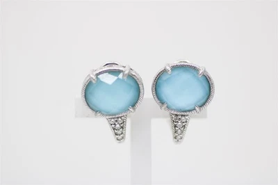Vintage Sterling Silver Judith Ripka Turquoise Clip-On Earrings 19.8 mm - Image 1 of 3