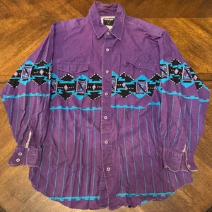 Vintage Frontier Series Western Shirt Purple Aztec Cowboy Rodeo XL | F1 - Picture 1 of 5