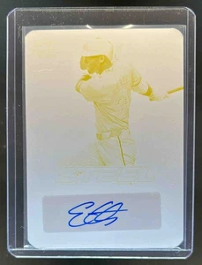 2023 Leaf Trinity Evan Carter Steel Yellow Printing Plate Auto #1/1 Rangers - Picture 1 of 2