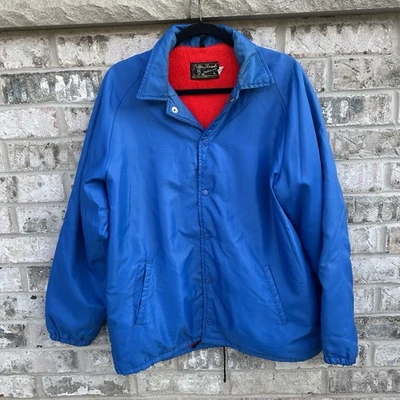 Jaqueta masculina Brill Bros fio dourado grande forro de pele azul vermelha - Imagem 1 de 4