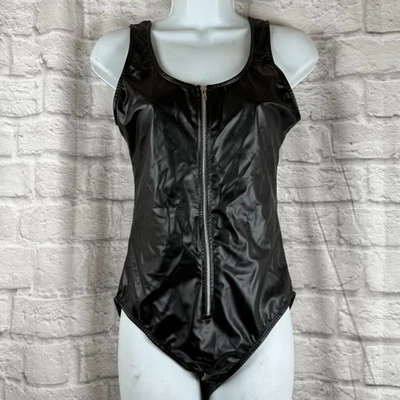Body Forplay Plisado Cremallera Leotardo Negro Mujer Mediano Grande Una Pieza Nuevo con Etiquetas Foto 1 de 4