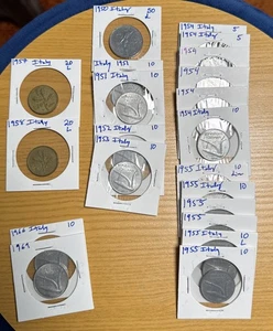 1950,51,52,53,54,55,57,58, 1966,69 Italien 5,10,20 Lire Aluminium. 21 Münzen Lot. - Bild 1 von 11