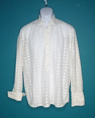 Camisa Popover De Colección Años 60 Para Hombres Blanca Algodón Ojales Encaje Manila Filipinas Talla M/L Foto 1 de 4