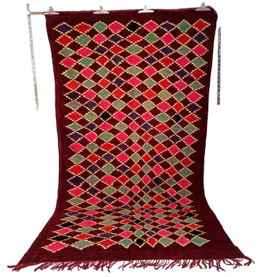 Handmade Moroccan Rug Pink Red Diamand Tribal Kilim Carpet Wool Berber Carpet - Image 1 of 4