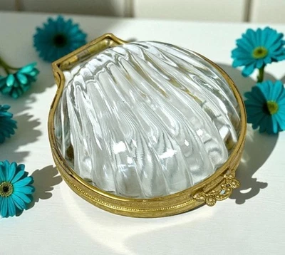 Heavy Seashell Can Glass Metal Jewelry Box Dutch Style Gold 7 x 14 x 11,5cm - Image 1 of 4