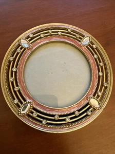 Faux Crystal & Pink Enamel Gold Round Metal Picture Frame For 3.25”x3.25” Photo - Picture 1 of 8