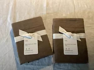 Pottery Barn Belgian Flax Linen KING Shams Mocha NEW 36 x 20 Set Of 2 Brand New - Picture 1 of 8