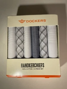 SET OF 6 Dockers Men's 100% Cotton HANDKERCHIEFS New Gray/White Assorted NOB - Picture 1 of 22