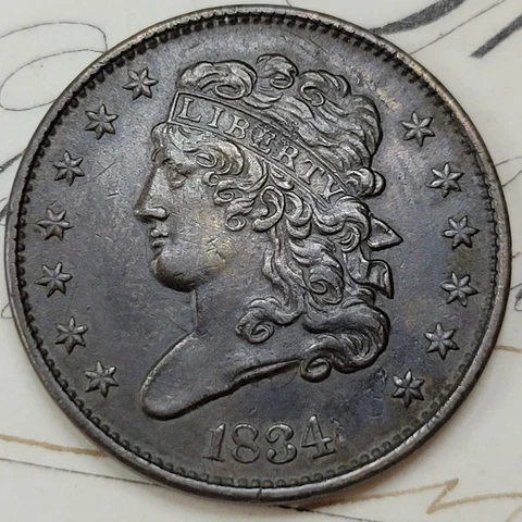 1834 Classic Head Half Cent 1/2c Choice AU Strong Detail Perfect Type Coin *C472 Cover