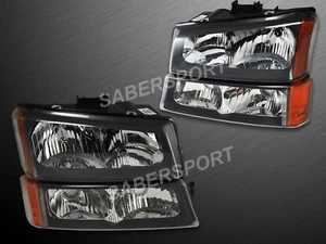 Pair Black Housing Headlights + Park Signal Lights for 2003-2006 Chevy Silverado - Picture 1 of 3