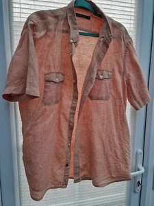 French Connection Mens Pale Orange Short Sleeve Cotton Linen Shirt, Size XL - Picture 1 of 4