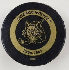CHICAGO WOLVES 2000-2001 Gold hockey puck 2008 IHL AHL blackhawks express