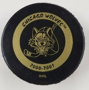 CHICAGO WOLVES 2000-2001 Gold hockey puck 2008 IHL AHL blackhawks express - Picture 1 of 2