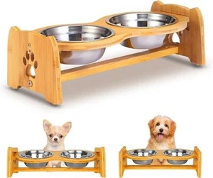 X-ZONE PET Elevated Dog Bowls for Cats and Dogs,Bamboo Raised Dog Bowls - Picture 1 of 1