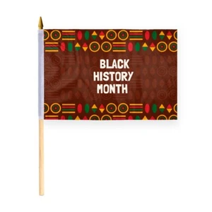Premium Handheld Black History Month Stick Flags 12"x18" In Wood Stick Spear Top - Picture 1 of 6