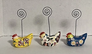 Lot of 3 Handpainted Wooden Chicken Photo Note Recipe Picture Holders Ukrainian - Picture 1 of 9