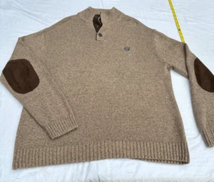 Chaps Pullover Herren XL braun Baumwolle Strick Stehkragen Leder Ellenbogen Patch - Bild 1 von 6