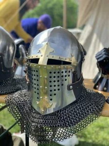 HMB 2,5mm Stahl Mittelalter toller Bascinet Helm mit Visier für Halloween Geschenk - Bild 1 von 6