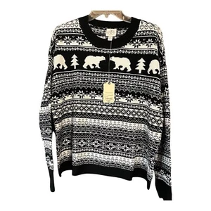 St John’s Bay Women’s Sweater Black- White Bears Size  XL NWT Fair Isle - Picture 1 of 8