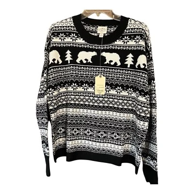 Suéter St John’s Bay Mujer’s XL Fair Isle Negro Blanco Oso Tejido Invierno Nuevo con Etiquetas Foto 1 de 4