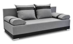 Grau Schlafsofa ORLEAN Sofa mit Bettkasten Couch Klappsofa Couchgarnitur