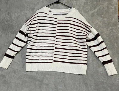 Suéter Lucky Brand Mujer XL Blanco Rojo Rayas Pullover Manga Dolman Damas Foto 1 de 4