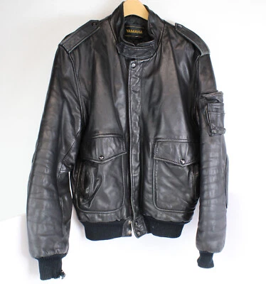 Vintage Black Yamaha Leather Motorcycle Cafe Racer Jacket 44 Large - Image 1 of 4